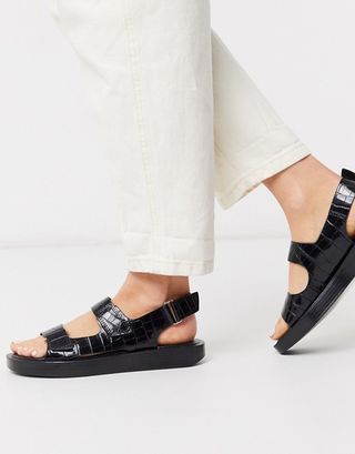 Who What Wear + Axel Flatform Sandals in Black Croc