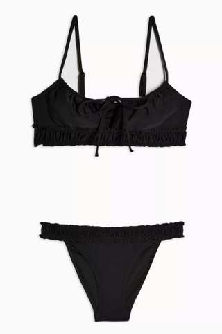 Topshop + Black Ruched Bikini Set