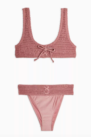 Topshop + Blush Pink Shirred Bikini Set