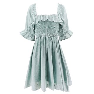 R.Vivimos + Summer Cotton Half Sleeves Backless Ruffled Mini A-Line Dress