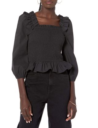 The Drop + Marisol Long Sleeve Ruffle Smocked Cropped Top