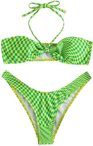 Soly Hux + Checkered Halter High Cut Bikini Bathing Suit