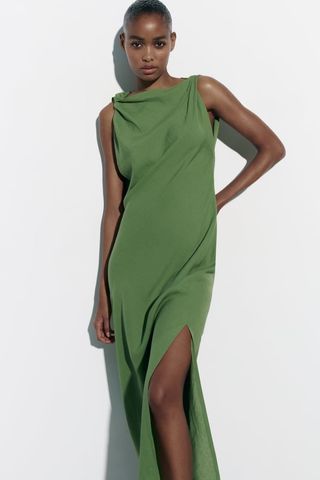 Zara + Linen Blend Ruched Dress