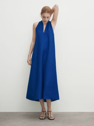 Massimo Dutti + Midi Dress With Criss-Cross Detail At The Back