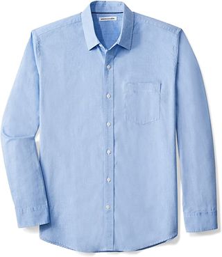 Amazon Essentials + Men's Regular-Fit Long-Sleeve Solid Casual Poplin Shirt