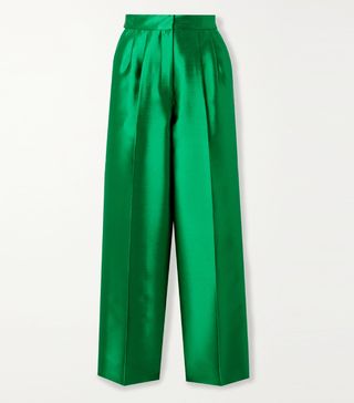 Christopher John Rogers + Pleated Silk and Wool-Blend Straight-Leg Pants