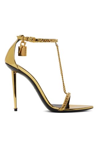 Tom Ford + Gold Laminated Heeled Sandals