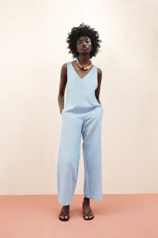 Zara + Oversized Linen Blend Jumpsuit