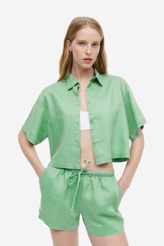 H&M + Cropped Linen Shirt