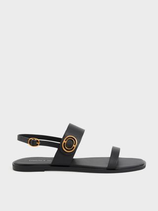 Charles & Keith + Black Metallic Accent Back Strap Sandals