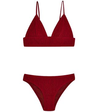 Topshop + Burgundy Shirred Bikini Set