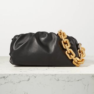 Bottega Veneta + The Pouch Chain-Embellished Gathered Leather Clutch