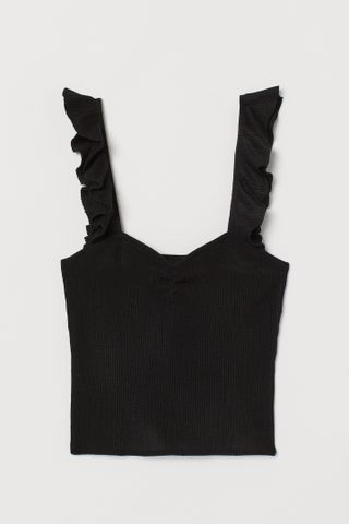H&M + Ruffle-Trimmed Ribbed Top