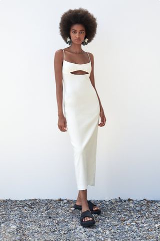 Zara + Linen Blend Dress With Cut-Out