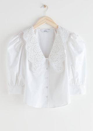 & Other Stories + Embroidered Collar Puff Sleeve Shirt