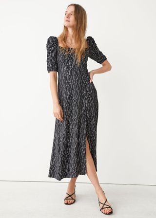& Other Stories + Puff Shoulder Crepe Midi Dress
