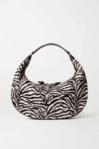 Staud + Sasha Textured Zebra-Print Calf Hair Shoulder Bag