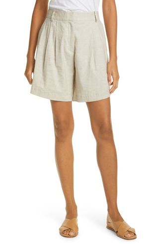 Frame + Pleated Linen Blend Shorts