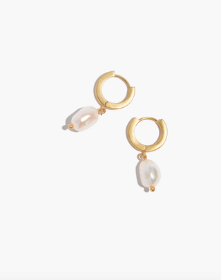 Madewell + Pearl Drop Mini Hoop Earrings