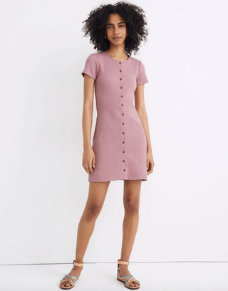 Madewell + Button-Front Ribbed Mini Dress