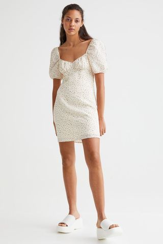 H&M + Puff-Sleeved Crêped Dress