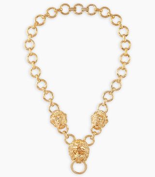 Susan Caplan + Vintage Kenneth Jay Lane Gold Plated Lion Head Statement Chain Necklace