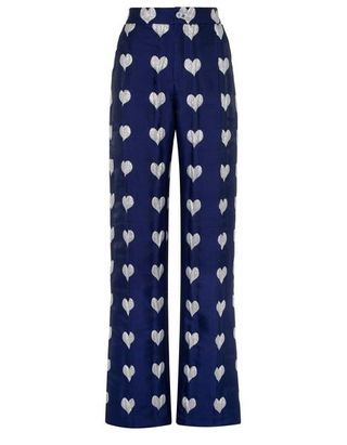 Lisou + Hetty Metallic Blue Heart Jacquard Trousers