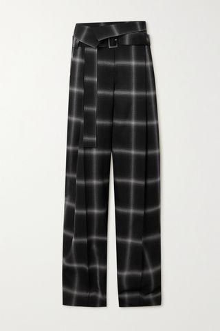 Stella McCartney + Belted Checked Wool Wide-Leg Pants