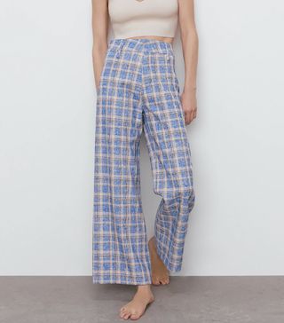 Zara + Cropped Fit Check Trousers