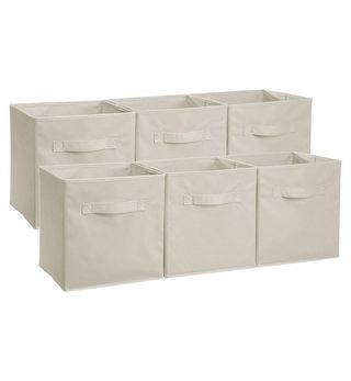 Amazonbasics + Collapsible Fabric Storage Cubes Organizer With Handles, Pack of 6