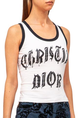 Christian Dior + Vintage Gothic White Jersey Tank Top