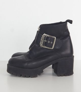 ASOS Marketplace + Vintage Black Leather Heel Platform Boots Shoes