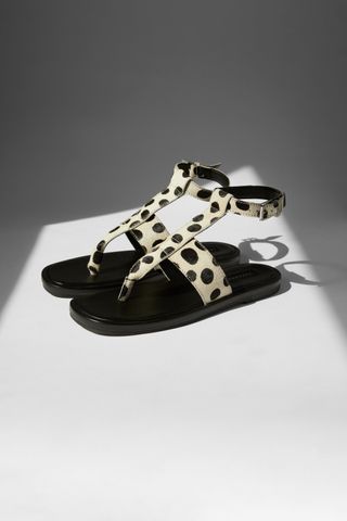 Topshop + Peachy Black and White Leather Toe Post Sandals