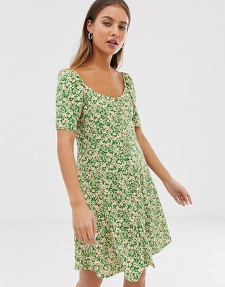 ASOS + New Look Square Neck Mini Dress in Green Floral Print