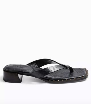 Topshop + Verse Black Leather Mule Sandals