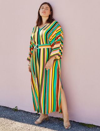 Eloquii + Striped Belted Maxi Dress