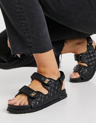 Public Desire + Carmen Chunky Grandad Sandals in Black Quilt