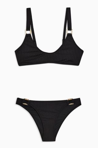 Topshop + Black Ribbed Ring Bikini Set