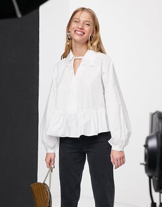ASOS + Glamorous Smock Shirt With Frill Collar and Peplum Hem in Cotton