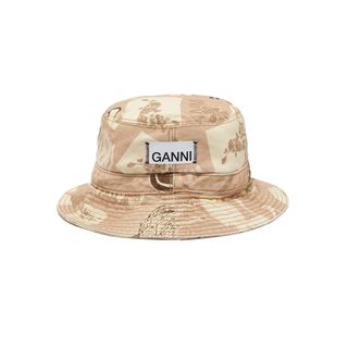 Ganni + Logo-Print Denim Bucket Hat