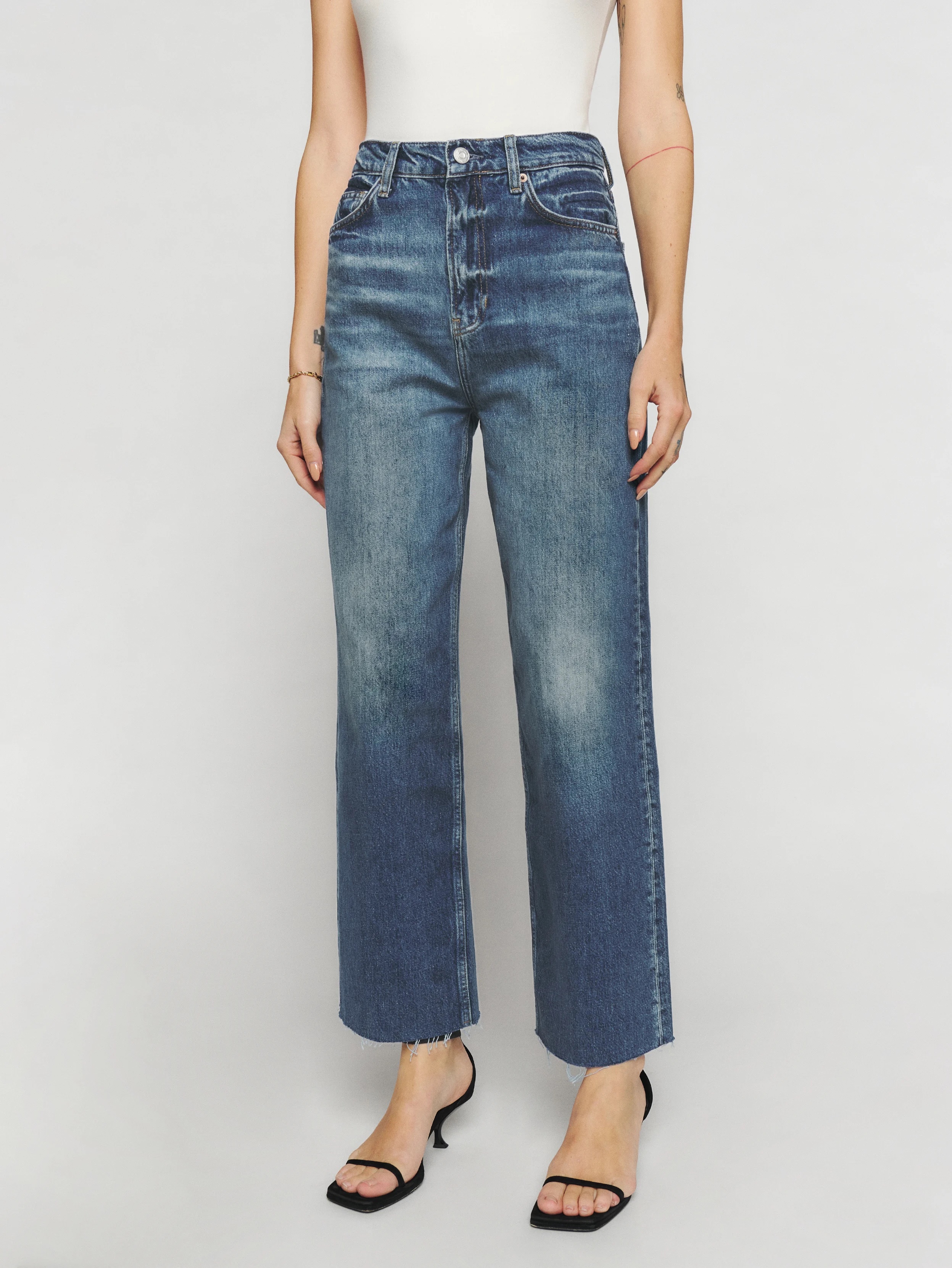 Reformation + Wilder High Rise Wide Leg Cropped Jeans