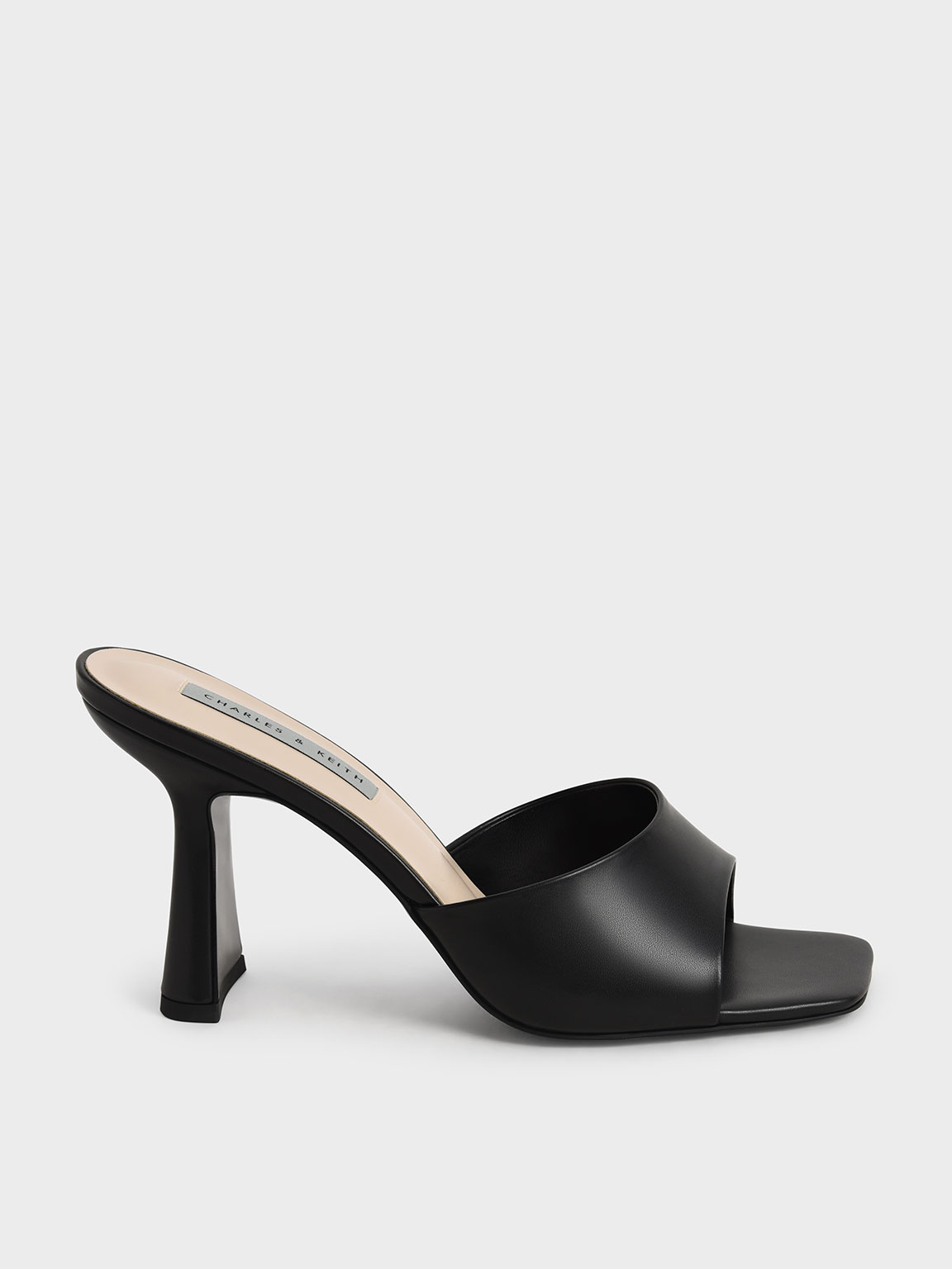Charles &amp;amp; Keith + Black Square Toe Heeled Mules