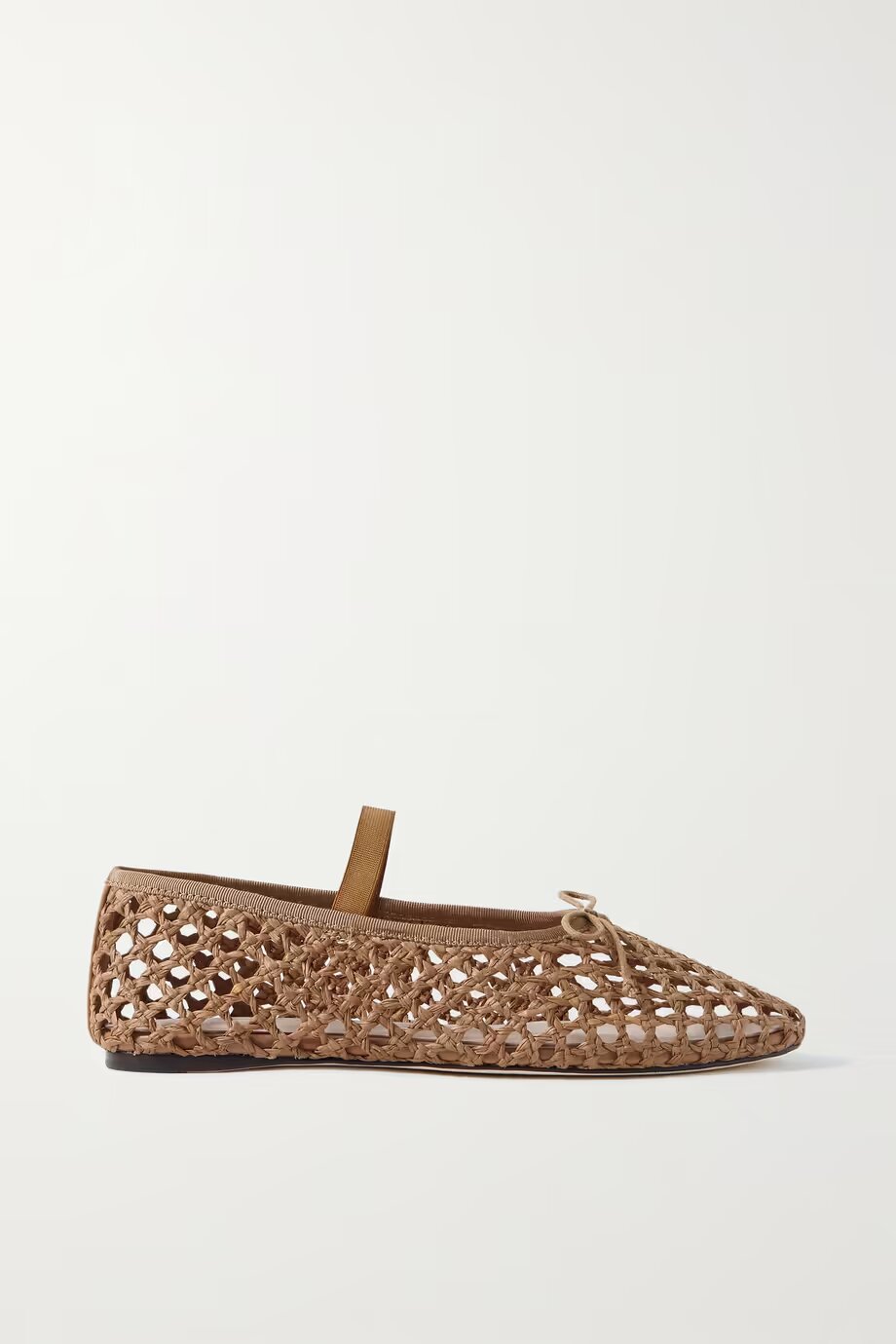 Loeffler Randall + Leonie Grosgrain-Trimmed Raffia Mary Jane Ballet Flats