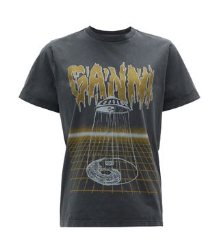 Ganni + UFO and Logo-Print Cotton T-shirt