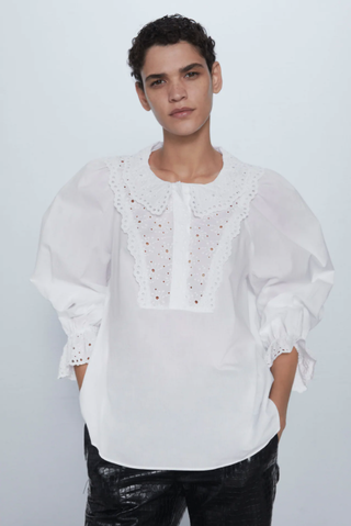 Zara + Bib Detail Poplin Shirt