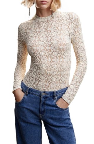 Mango + Semisheer Floral Lace Top