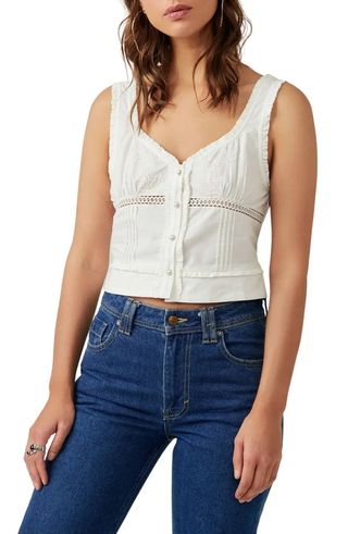 Free People + Kerry Crop Embroidered Lace Tank