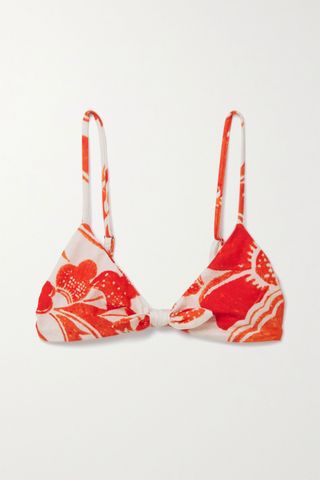 Mara Hoffman + Carla Bow-Detailed Floral-Print Triangle Bikini Top