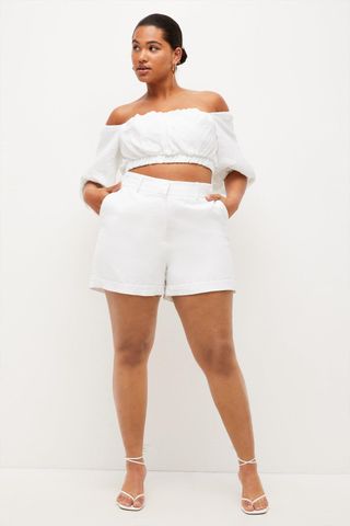 Mango + Plus Size Tailored Linen Blend High Waist Shorts