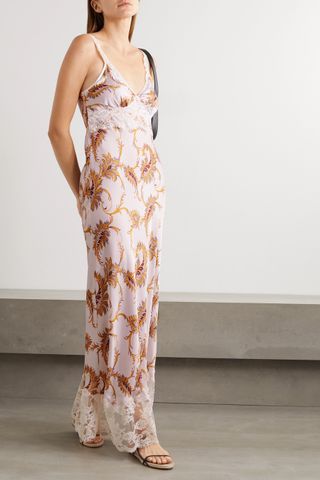 Paco Rabanne + Lace-Trimmed Paisley-Print Satin Maxi Dress